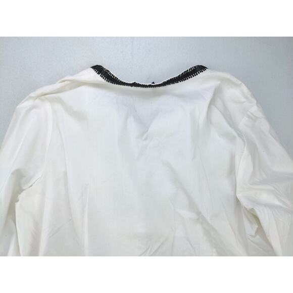 Womens RSVP By Talbots Beaded V Neck Long Sleeve Shirt Size XL White & Brown - Picture 5 of 12